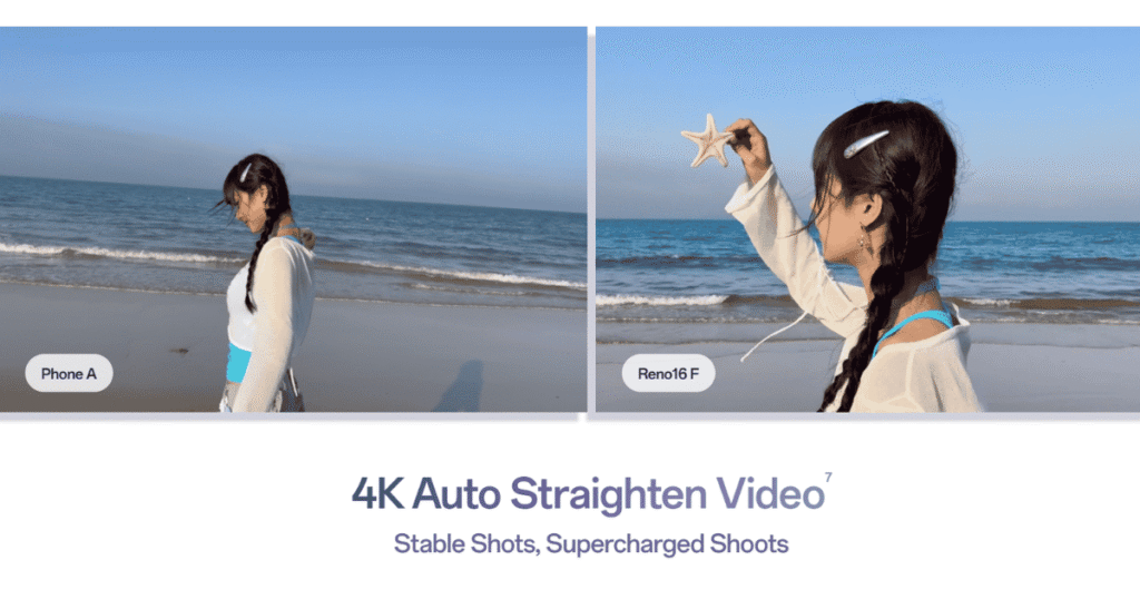 The OPPO Reno16 F auto straighten video